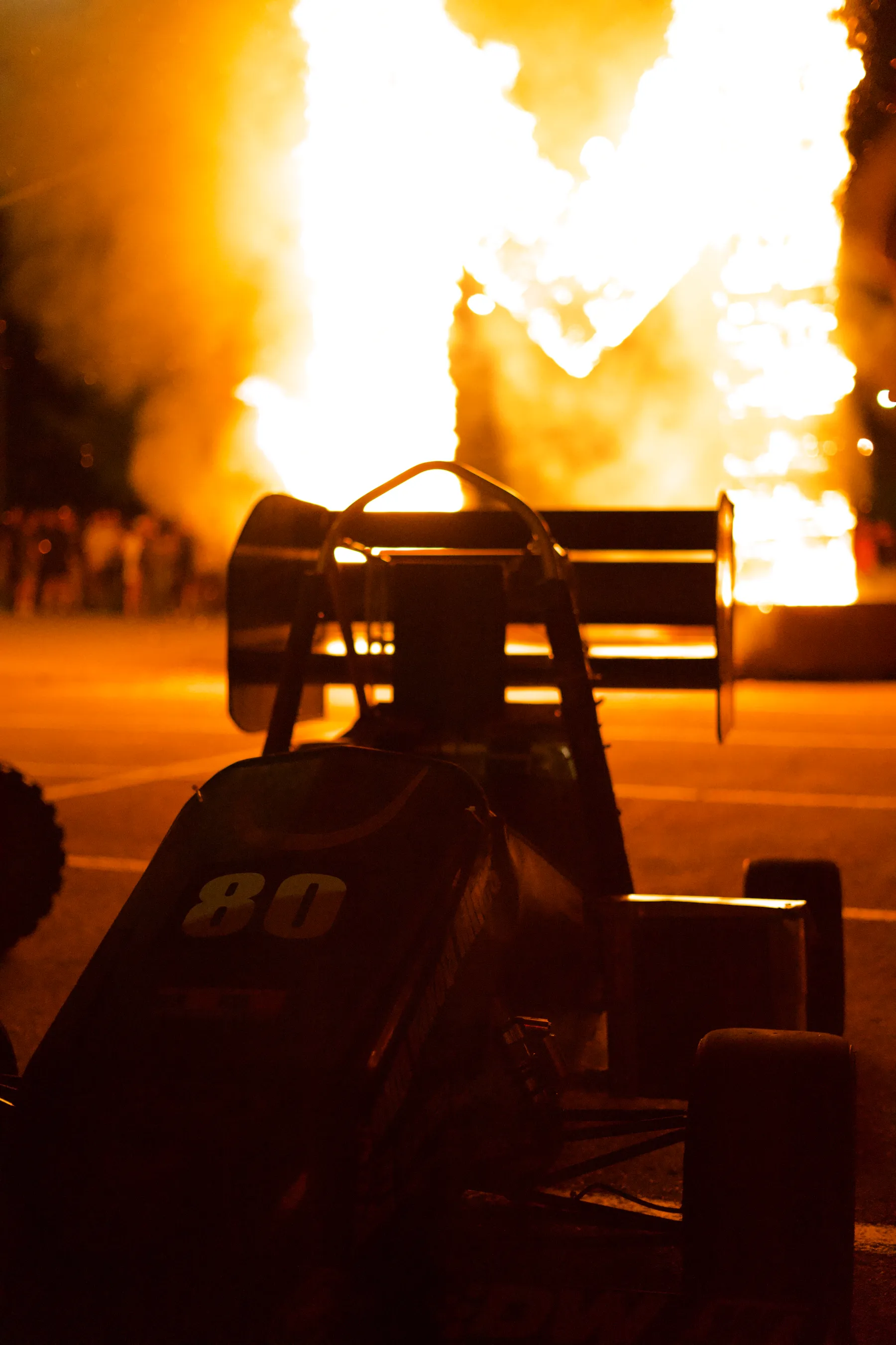 Formula Hardrocker Racing car 80 silhouetted in front of the Burning of the M ceremony.