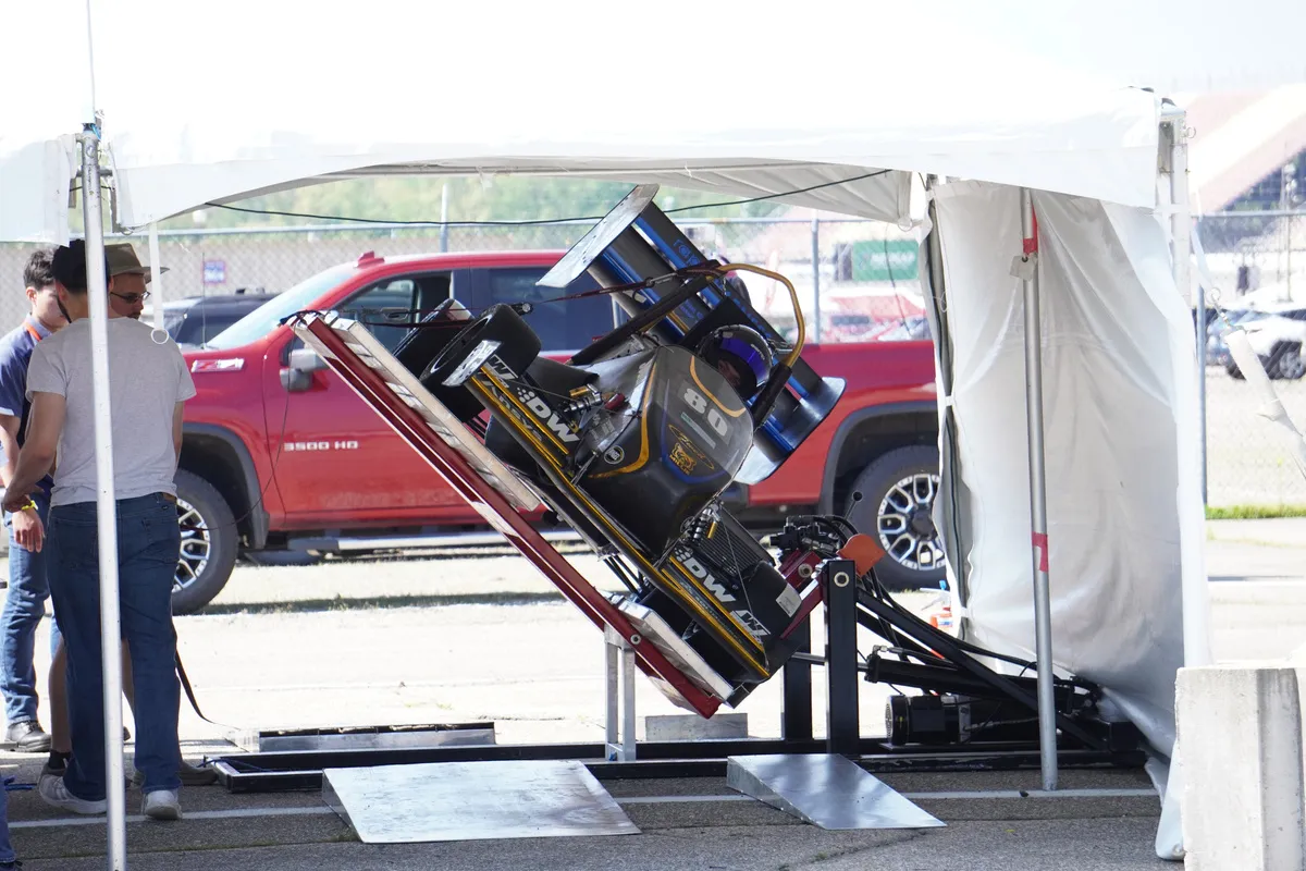 Formula Hardrocker Racing car 80 on the Formula SAE tilt-test platform.