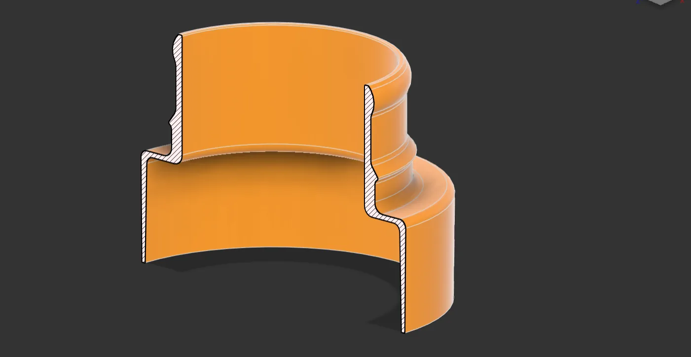 CAD section view of the engine air-filter adapter