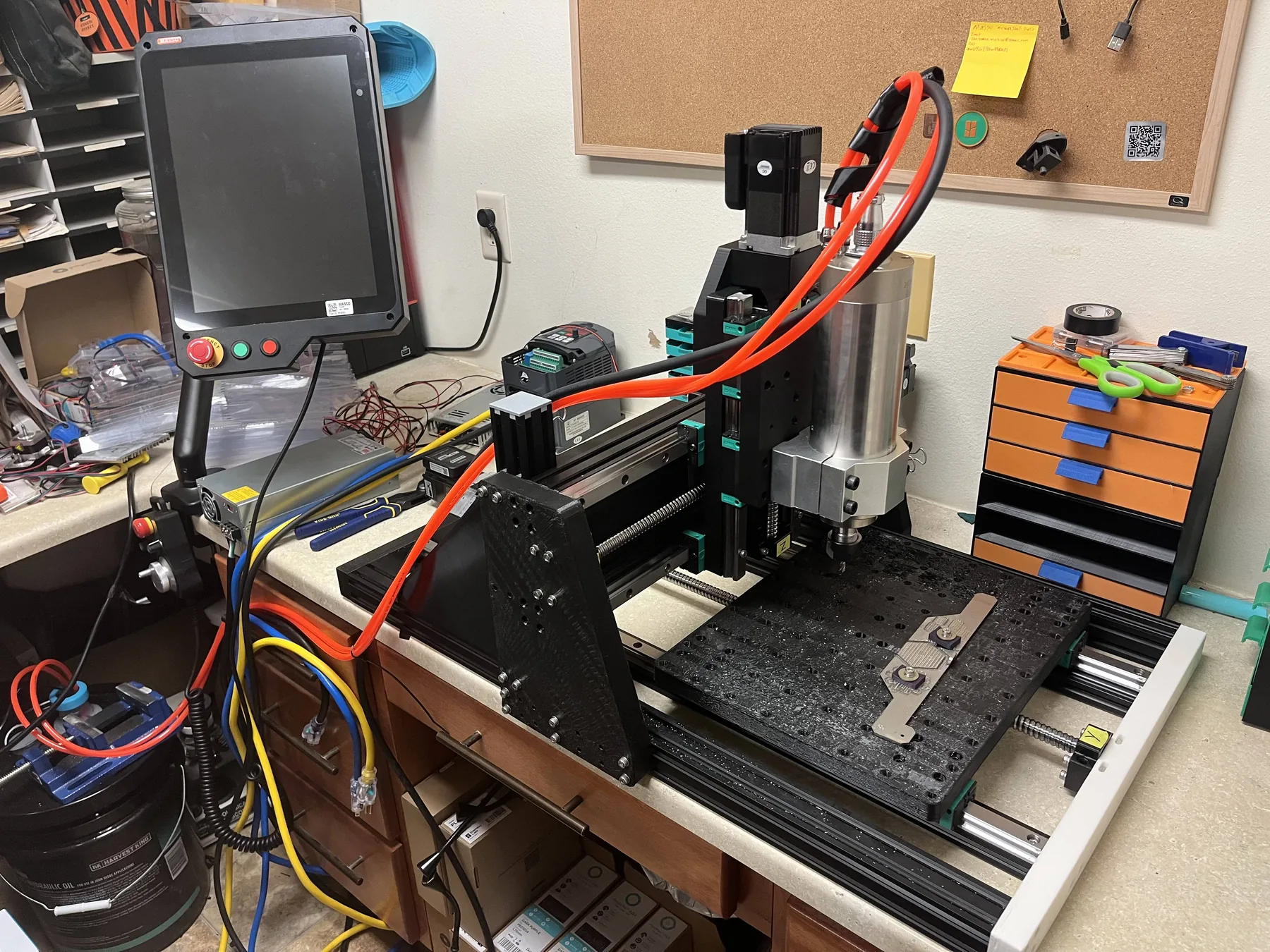 Clint Winkler's assembled desktop CNC mill on a workbench