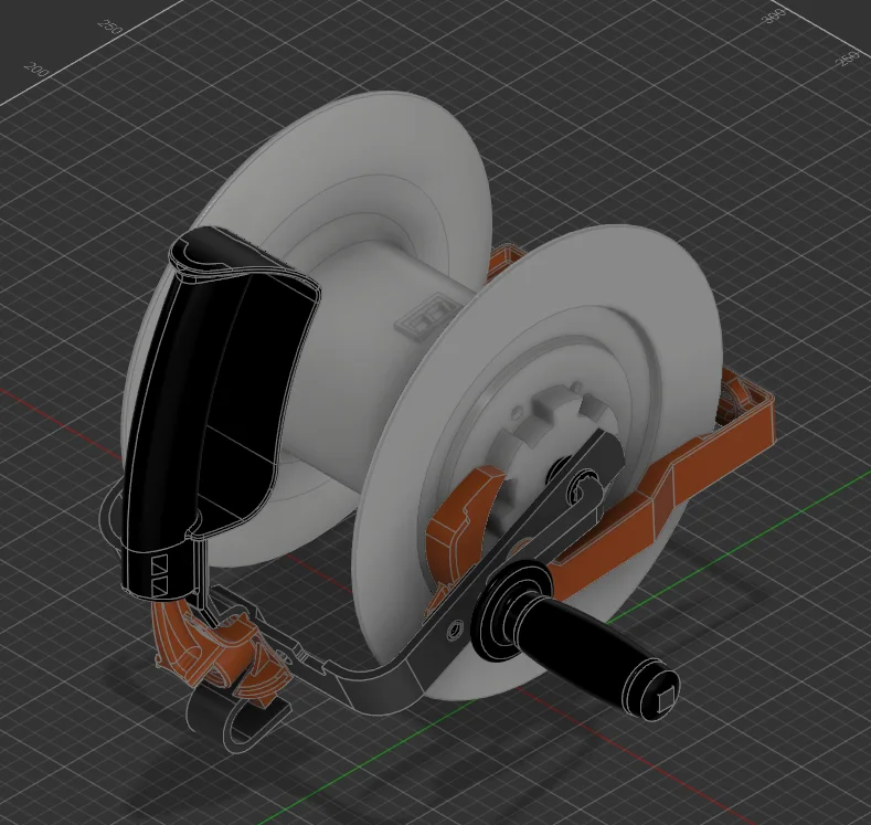 CAD assembly of the redesigned electric fence reel components