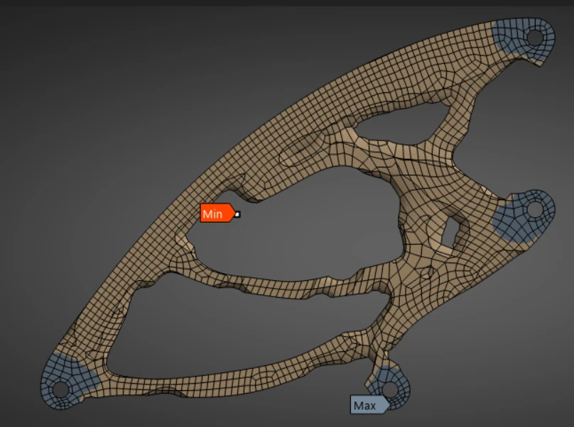 Topology-optimization mesh from an early front wing mount workflow test