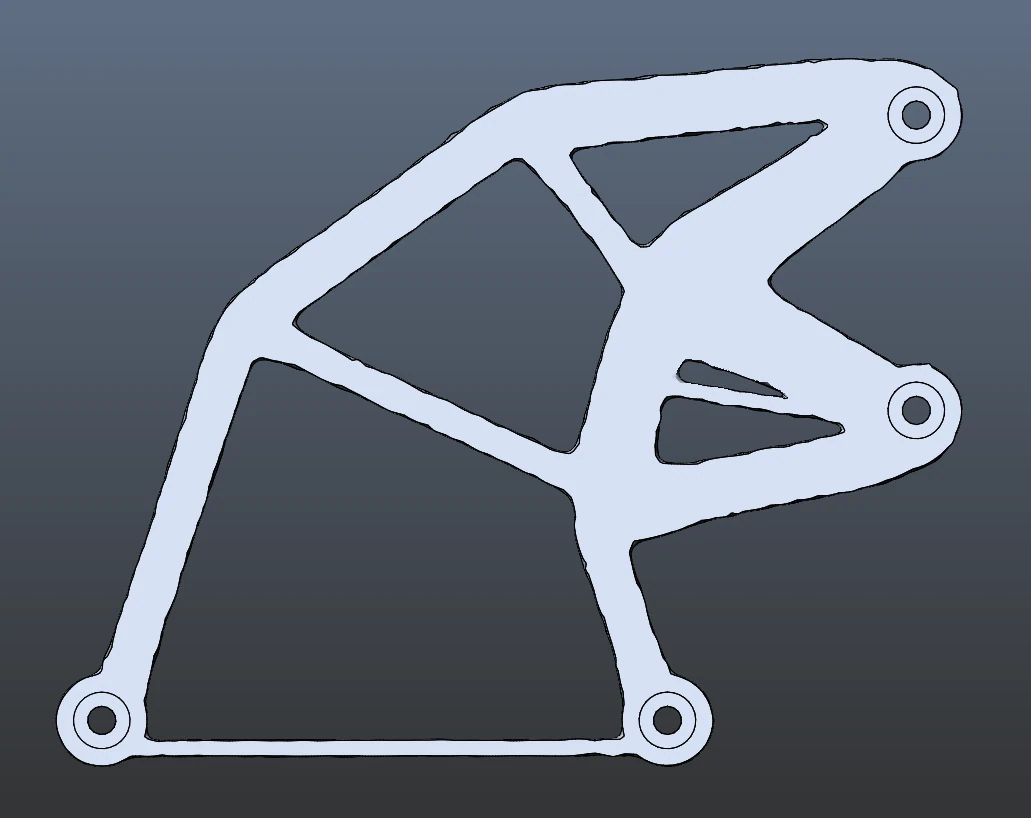 SolidWorks topology-optimization result for the 2026 Formula SAE front wing mount