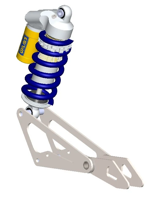 CAD rendering of the Formula SAE front rocker, damper, and spring assembly