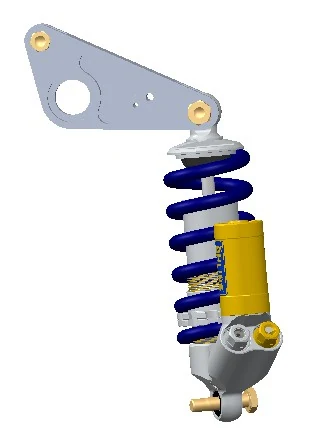 CAD rendering of the Formula SAE rear rocker and damper assembly