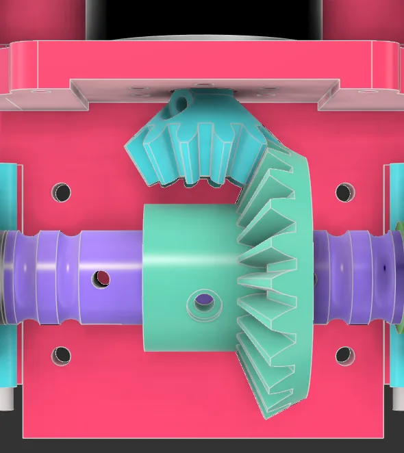 CAD view of the first two-bevel-gear RC car transmission