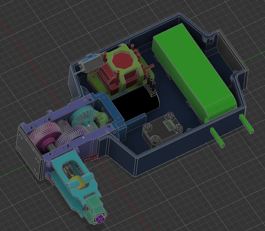 Fusion 360 cutaway of the custom RC car gearbox