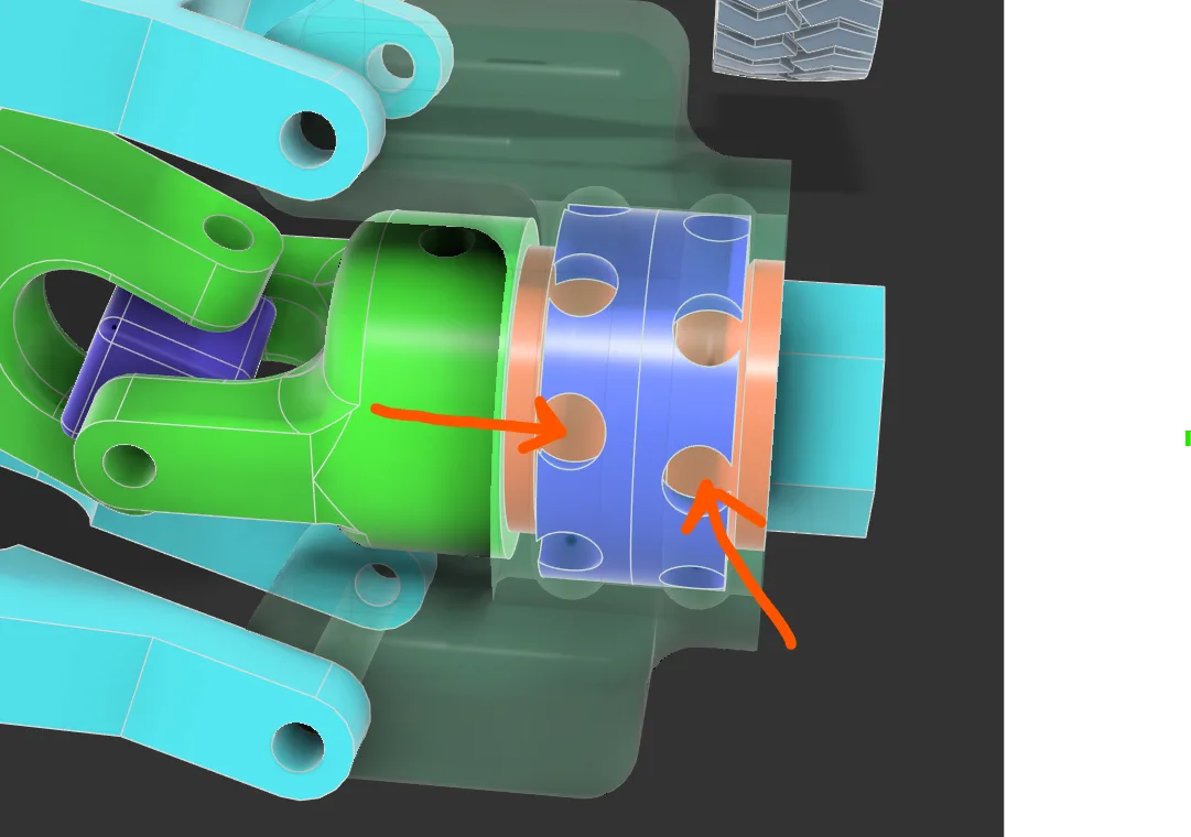 CAD detail of a printed RC car wheel bearing using steel BBs