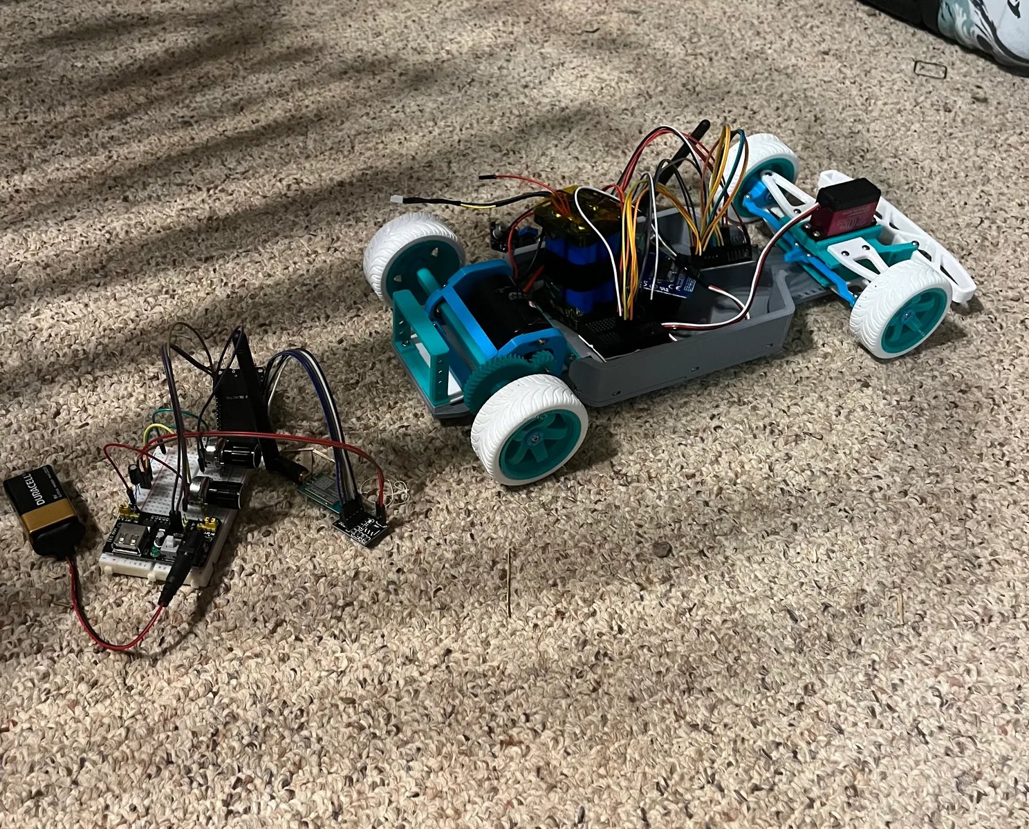 RC car electronics and wiring during bench testing