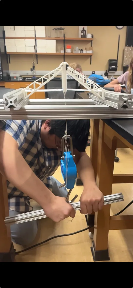 SDSMT bridge prototype under a hanging center load during testing